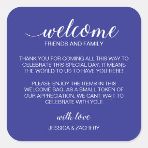 Sticker Carré Sac cadeau de bienvenue pour Mariage en bleu blanc