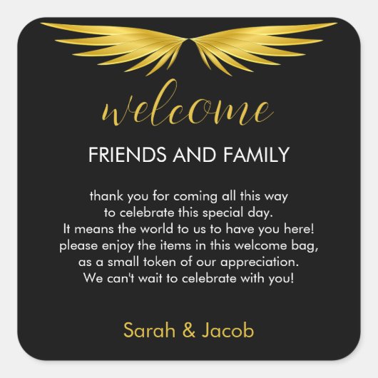 Sticker Carré Sac cadeau Mariage en or noir (Devant)