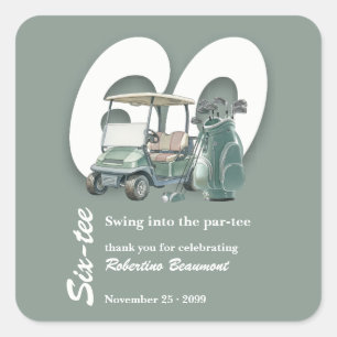 Sticker Carré Sac Cadeaux de Golf Vert Classique 60e Anniversair