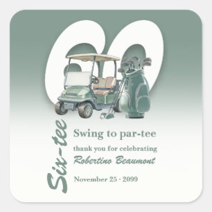 Sticker Carré Sac Cadeaux de Golf Vert Classique 60e Anniversair