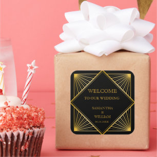 Sticker Carré Sac d'accueil Mariage or Art Déco vintage