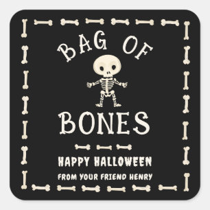Sticker Carré Sac D'Halloween D'Os