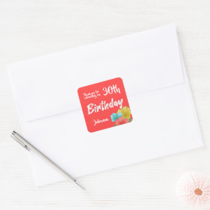 Sticker Carré Sacs de Faveurs d'Anniversaire 30 ans à Motif Aqua