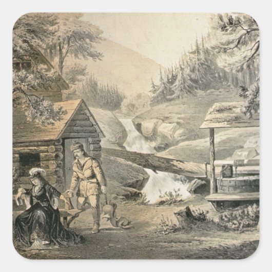 Sticker Carré 'Saddle Mending', affiche pour 'Davy Crockett' (Devant)