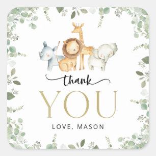 Sticker Carré Safari Animaux, Jungle, Sauvage Un, Premier Annive