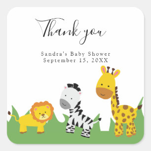 Sticker Carré Safari Baby shower Cute Jungle Animaux Neutral Squ