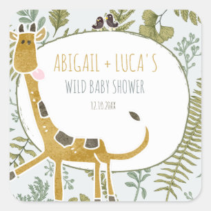 Sticker Carré Safari sauvage Jungle Animaux Baby shower botaniqu