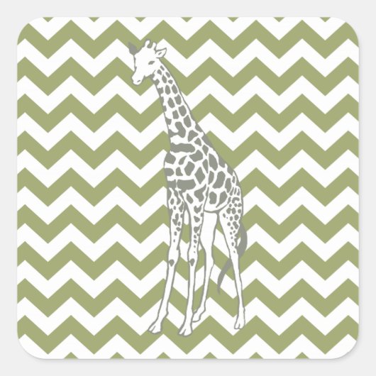 Sticker Carré Safari vert Chevron avec Giraffe d'Art Pop (Devant)