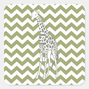 Sticker Carré Safari vert Chevron avec Giraffe d'Art Pop