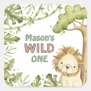 Sticker Carré Safari Wild One Aquarelle Anniversaire