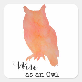 Sticker Carré Sage comme un Hibou Typographique Aquarelle