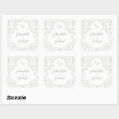 Sticker Carré Sage esquissé Vintage Mariage de monogramme (Feuille)