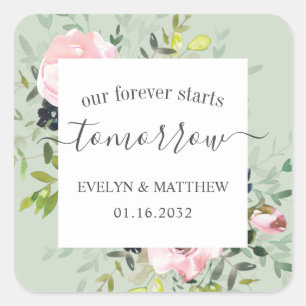 Sticker Carré Sage Floral Forever Commence Demain Répétition