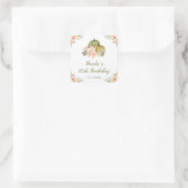 Sticker Carré Sage Green et Peach Floral Citrouille Anniversaire (Sac)