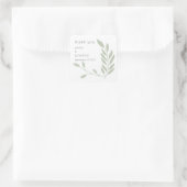 Sticker Carré Sage Green Feuilles Noms de date Mariage (Sac)