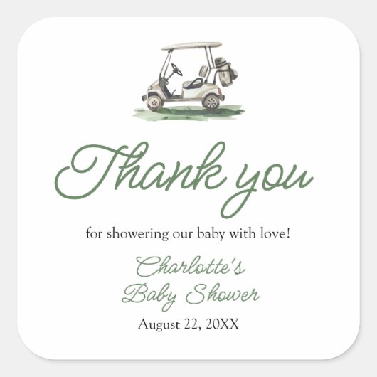 Sticker Carré Sage Green Frame Golf New to the Club Baby Shower (Devant)