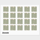 Sticker Carré Sage Green Moderne Aquarelle Mariage Floral (Feuille)