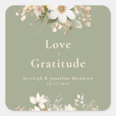 Sticker Carré Sage Green Moderne Aquarelle Mariage Floral (Devant)