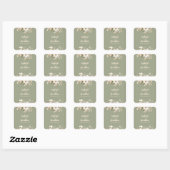 Sticker Carré Sage Green Moderne Aquarelle Mariage Floral (Feuille)