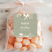 Sticker Carré Sage Green Moderne Aquarelle Mariage Floral