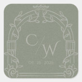 Sticker Carré Sage Green Ornate Arch Botanical Wedding Envelope (Devant)