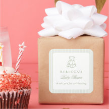 Sage Green Teddy Bear Preppy Élégant Baby shower