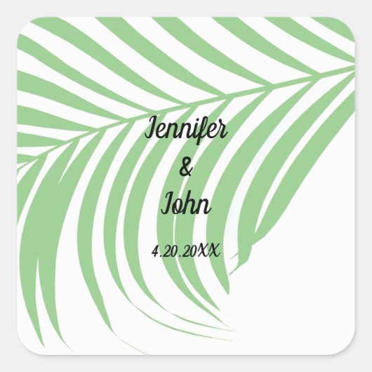 Sticker Carré Sage Green Tropical Palm Tree feuille mignonne Mar (Devant)