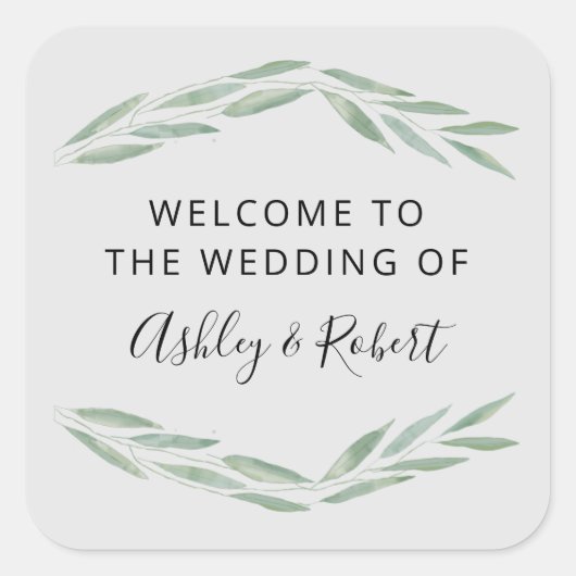 Sticker Carré Sage Greenery Mariage Welcome Bag, (Devant)