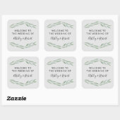 Sticker Carré Sage Greenery Mariage Welcome Bag, (Feuille)