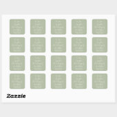 Sticker Carré Sage Personnalisé Script Mariage Réception (Feuille)