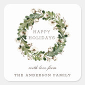 Sticker Carré Sage Rustique Noël Coton Wreath cadeau de vacances (Devant)
