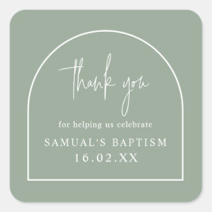 Sticker Carré Sage Vert Arc Moderne Minimal Christening Favorise