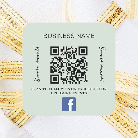 Sticker Carré Sage vert nom d'entreprise qr code Facebook