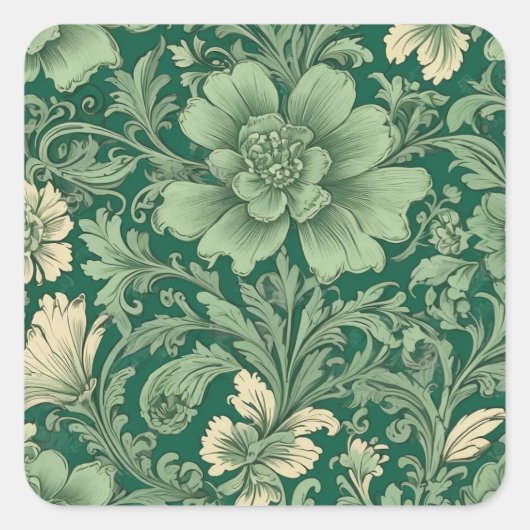 Sticker Carré Sage Vert Vintage motif floral (Devant)