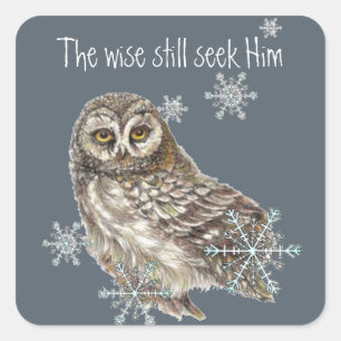 Sticker Carré Sages Cherchent Encore Lui Citation Hibou Oiseau
