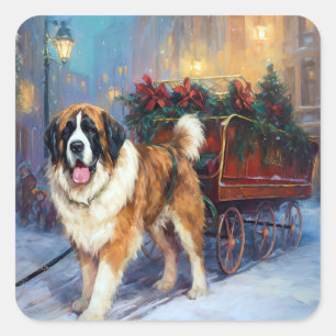 Sticker Carré Saint Bernard Christmas Festive