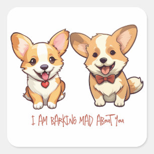Sticker Carré Saint Corgi Chien Anniversaire Saint Valentin