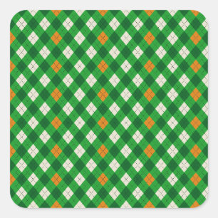 Sticker Carré Saint-Patrick d'argyle aux couleurs irlandaises