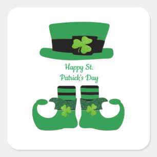 Sticker Carré Saint Patrick, Irlandais, Leprechaun, Vert
