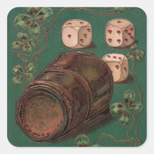 Sticker Carré Saint-Patrick vintage, Chance Irlande dés