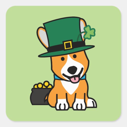 Sticker Carré Saint Patrick's Day Corgi Leprechaun Chien Chien C (Devant)