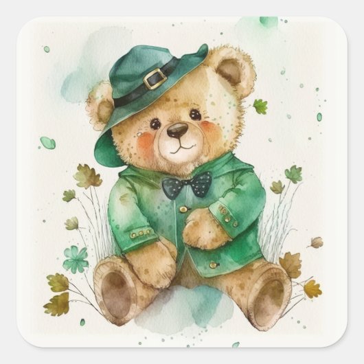 Sticker Carré Saint Patrick's Day Irlandais Teddy Bear (Devant)