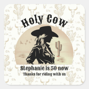 Sticker Carré Saint Vache drôle Vintage Cowgirl 50e anniversaire