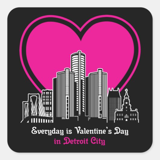 Sticker Carré Saint Valentin à Detroit City (Devant)