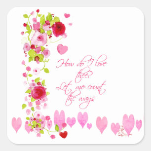Sticker Carré Saint-Valentin à l'aquarelle coeurs roses Vers dou