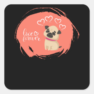 Sticker Carré Saint Valentin avec un mignon chien Carlin