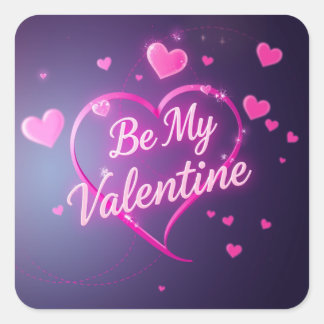 Sticker Carré Saint-Valentin Cœur Néon