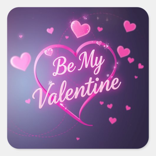 Sticker Carré Saint-Valentin Cœur Néon (Devant)