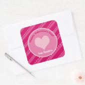 Sticker Carré Saint-Valentin Coeur Rose Dashes Motif (Enveloppe)
