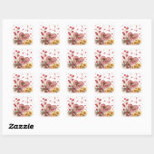 Sticker Carré Saint Valentin Coeurs, Roses et chocolats (Feuille)